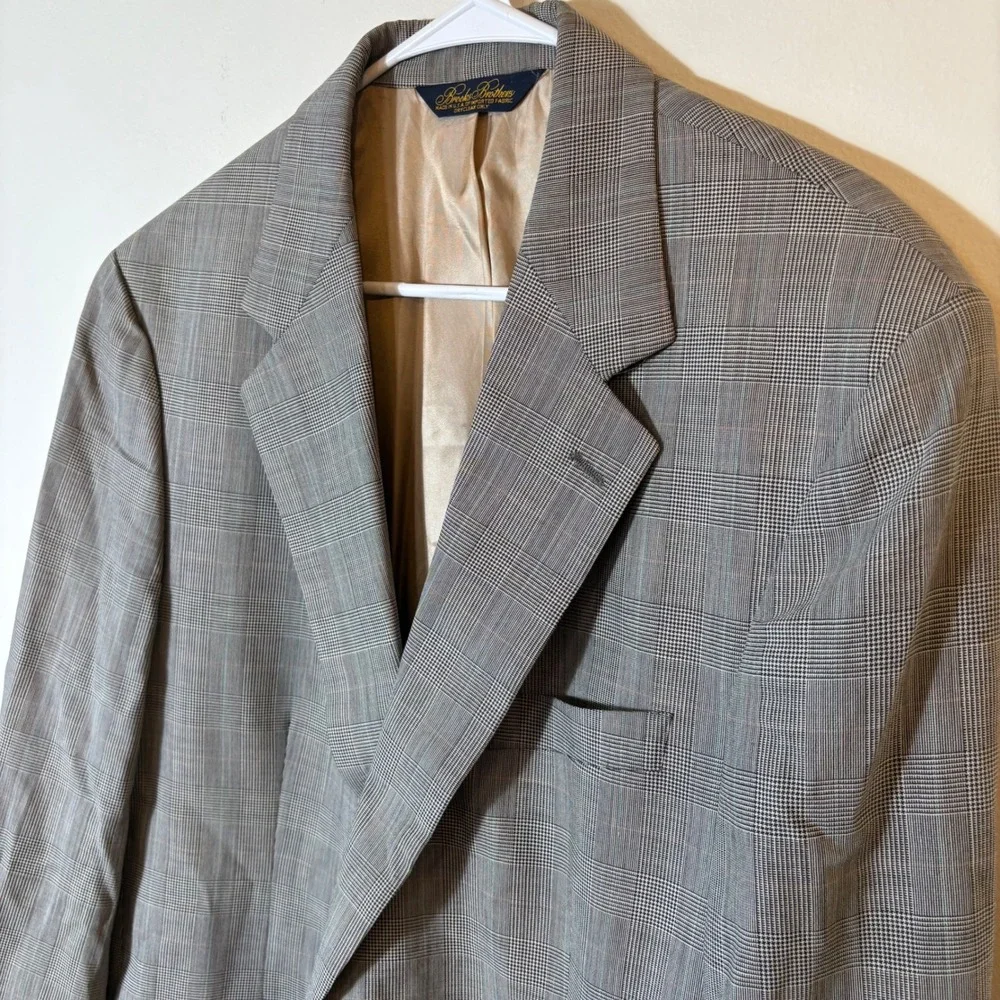 Brooks Brothers 43L Gray Glen Plaid Wool‎ Cotton Blend Blazer Made in USA